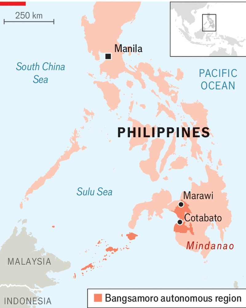 Map of the Philippines highlighting the Bangsamoro autonomous region
